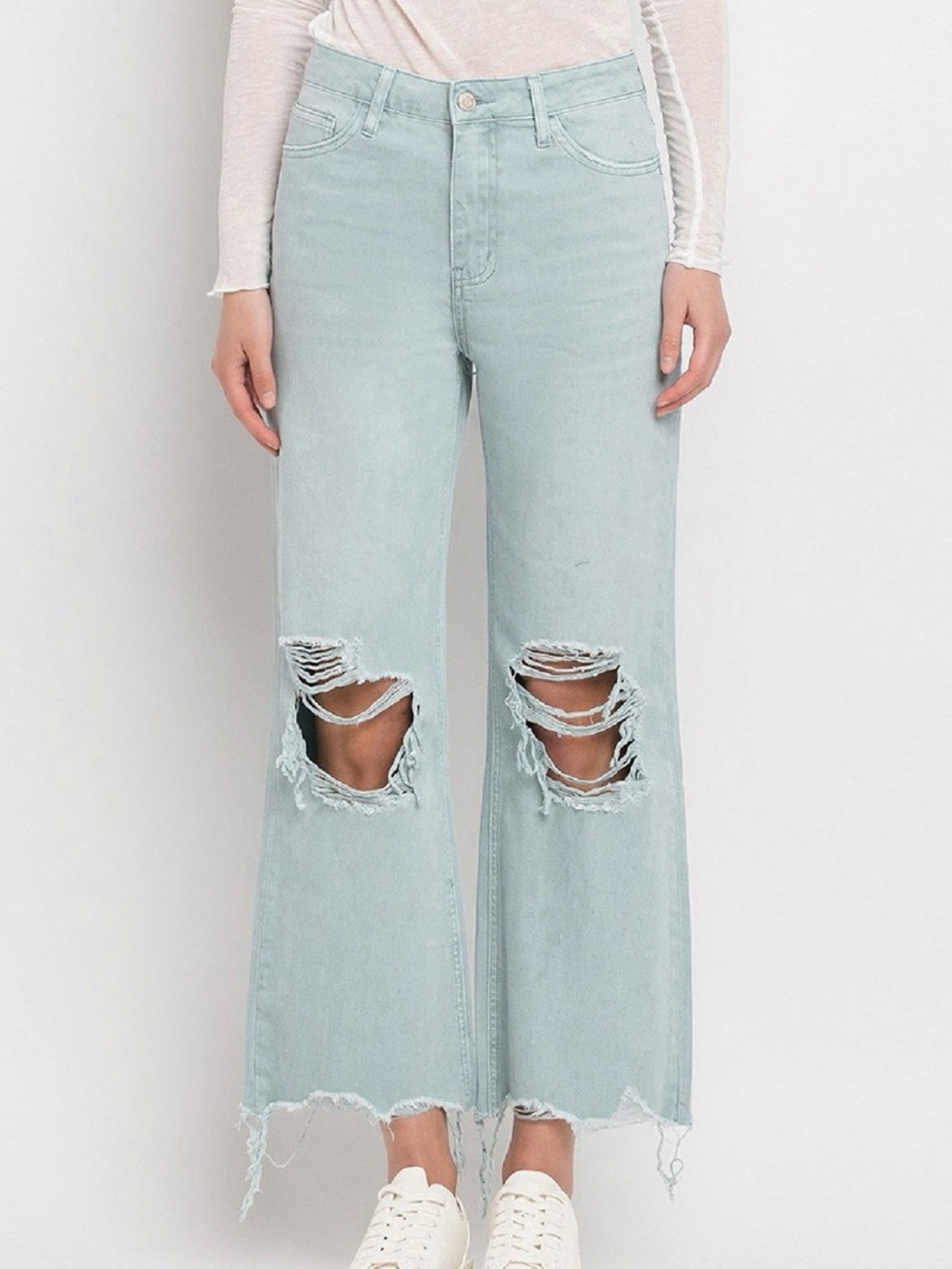 Wide Leg Ripped Jeans in Light Blue - flying monkey